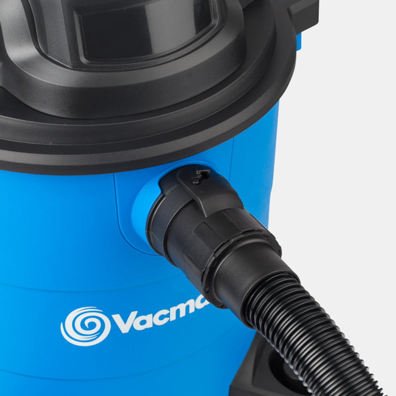 close up of a blue plastic vacuum cleaner